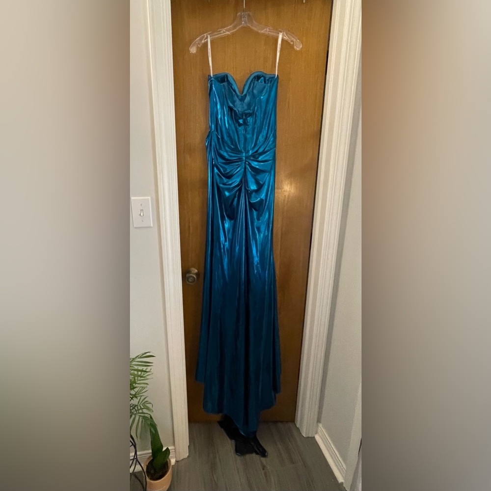 Sherri Hill Strapless Metallic Blue Dress - Picture 5 of 5